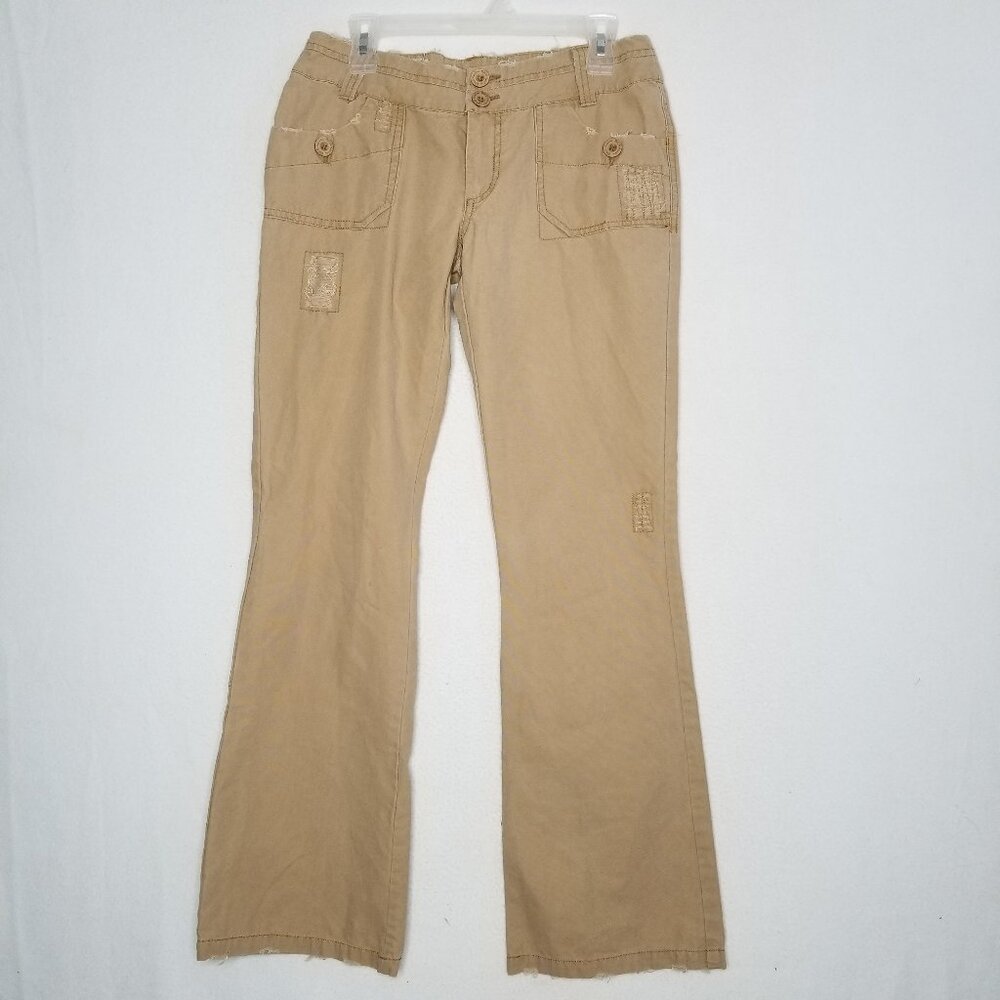 BKE Denim Women's Jeans Size 30 Mid Rise Boot Cut Tan Distressed Khaki